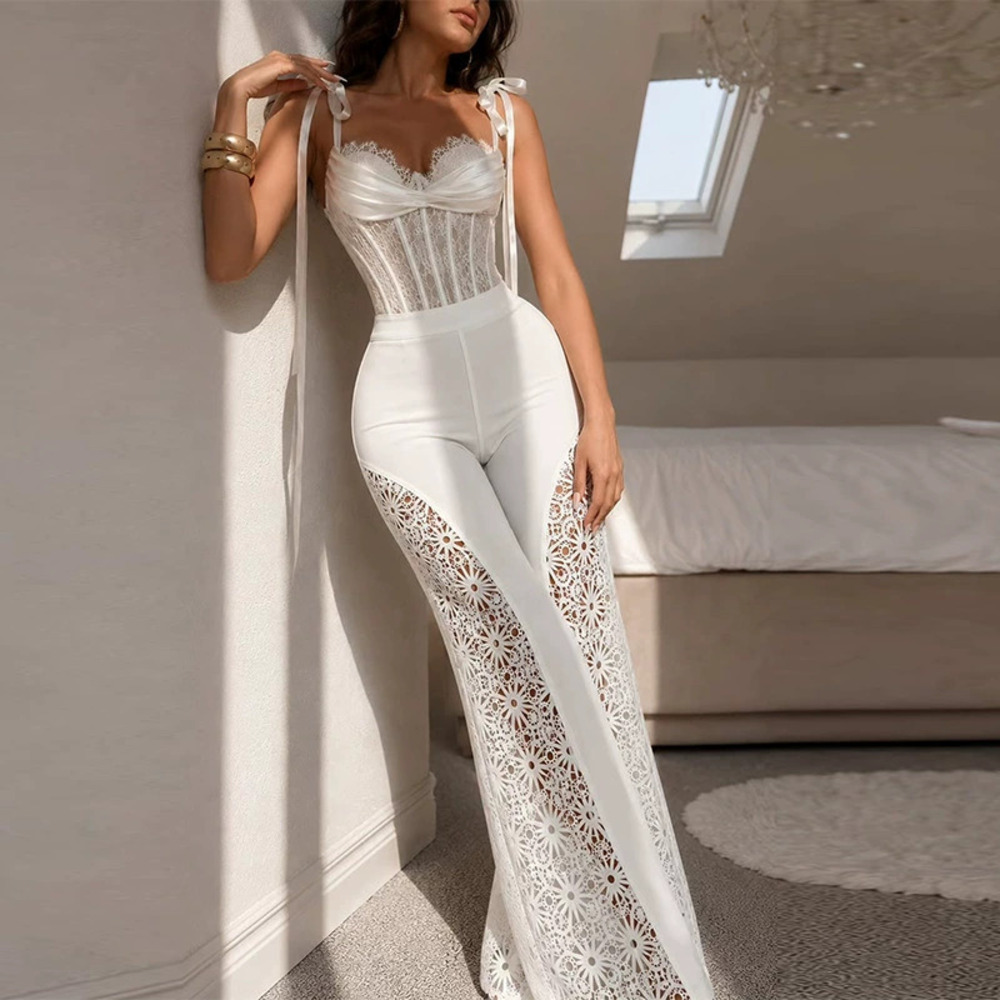 Forever 21 Summer White High-Waist Lace Trim Pants 2-Piece Set